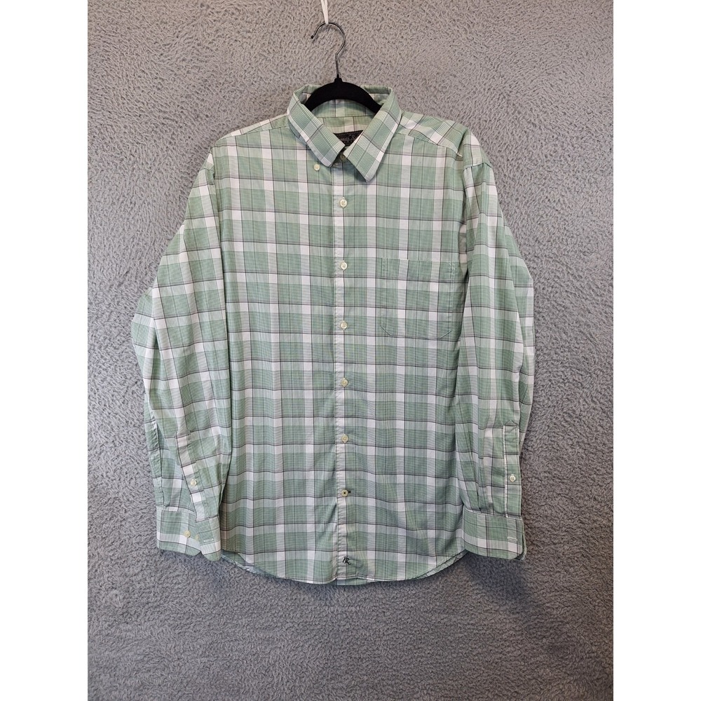 Kenneth Roberts Platinum Shirt Mens Large Green Plaid Classic Fit Button Down